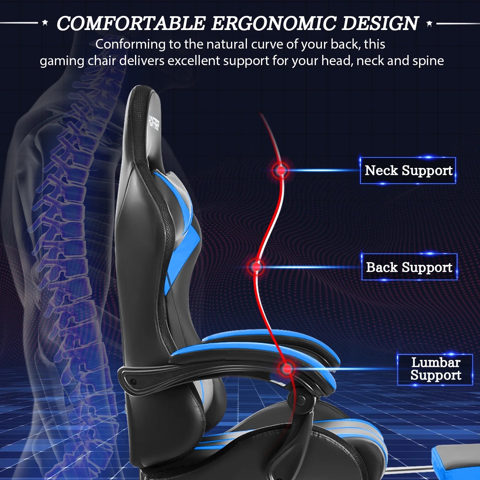 Gaming Chair with Massage PU Leather Office Chair with Footrest and LED Light Ergonomic Gamer Chair Lumbar Support Adjustable Headrest High Back Computer Desk Chair for Home Office