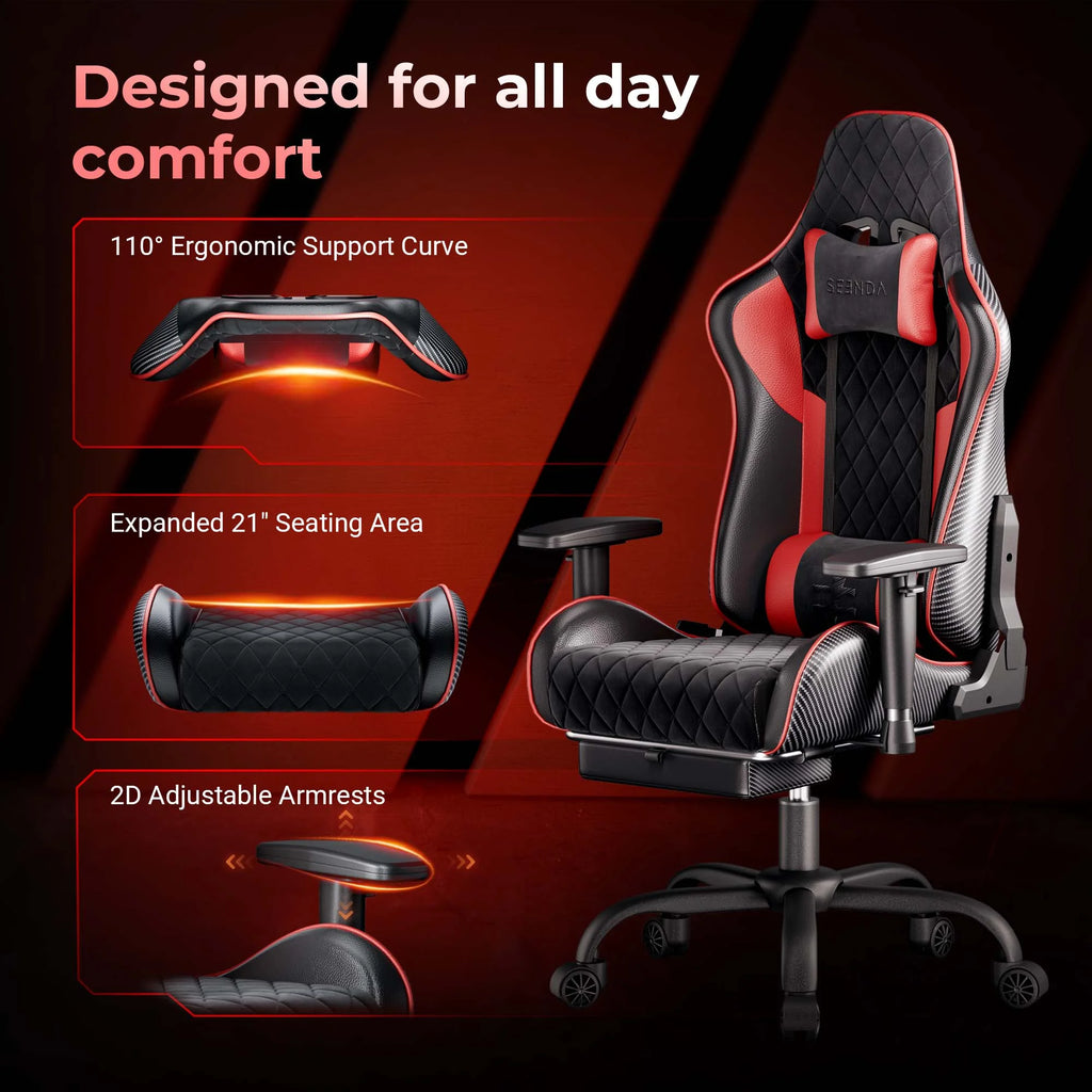 Gcpro-10 Gaming Chair, Big and Tall Video Game Chair with Footrest, High Back Ergonomic Computer Desk Chair Height Adjustable with Headrest and Lumbar Support