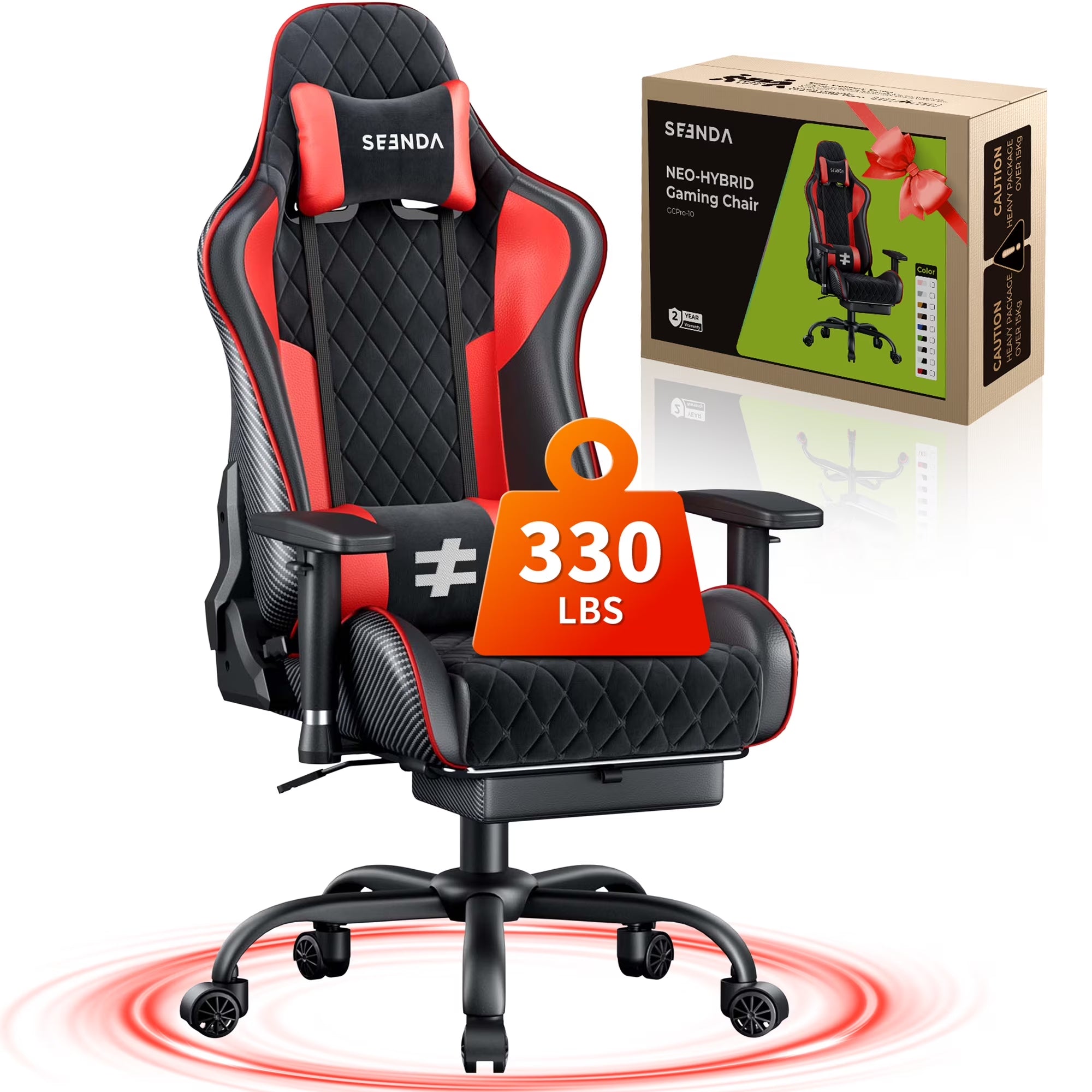 Gcpro-10 Gaming Chair, Big and Tall Video Game Chair with Footrest, High Back Ergonomic Computer Desk Chair Height Adjustable with Headrest and Lumbar Support