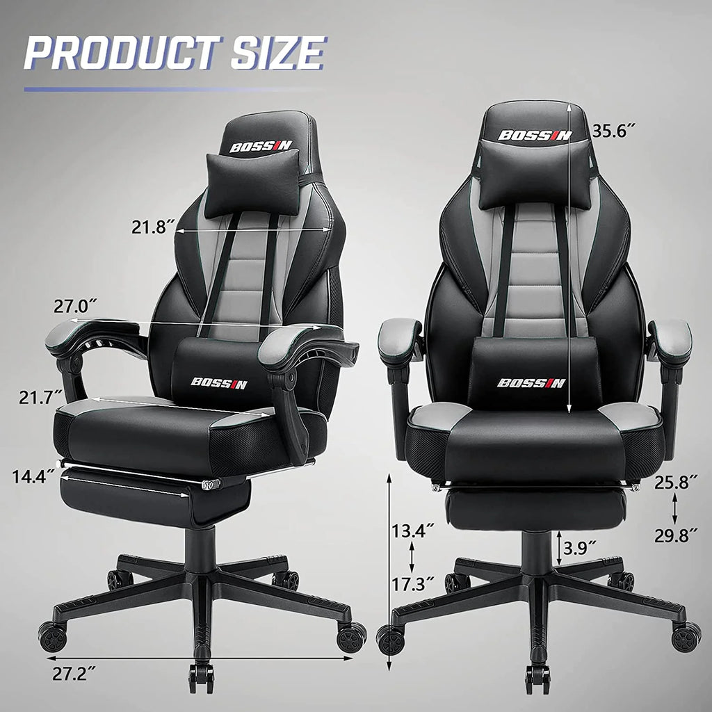 Gaming Chairs with Footrest,Massage Leather Game Chair for Adults,Big and Tall Gamer Chair with Headrest and Lumbar Support