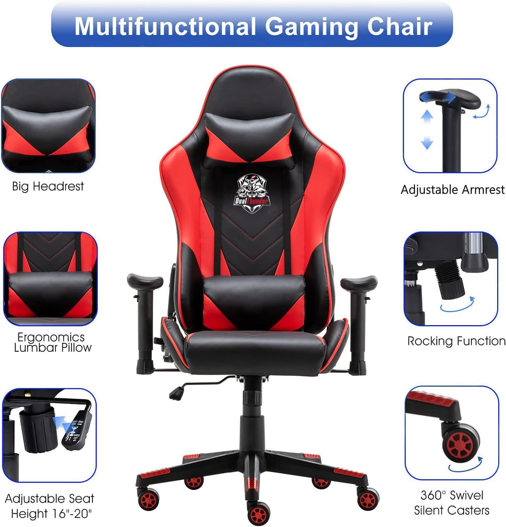 Ergonomic Gaming Chair with 400 lb Weight Capacity, Office Computer Chair Featuring Headrest and Lumbar Support, Reclining Racing Style with Adjustable Armrests, Red