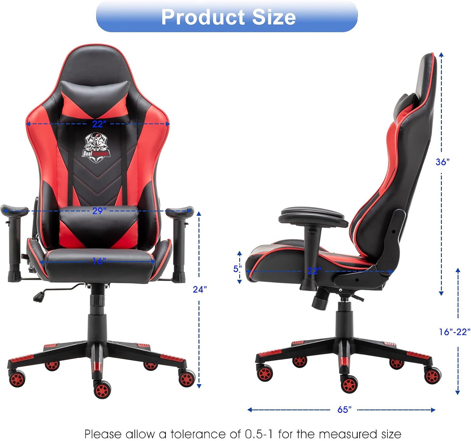 Ergonomic Gaming Chair with 400 lb Weight Capacity, Office Computer Chair Featuring Headrest and Lumbar Support, Reclining Racing Style with Adjustable Armrests, Red