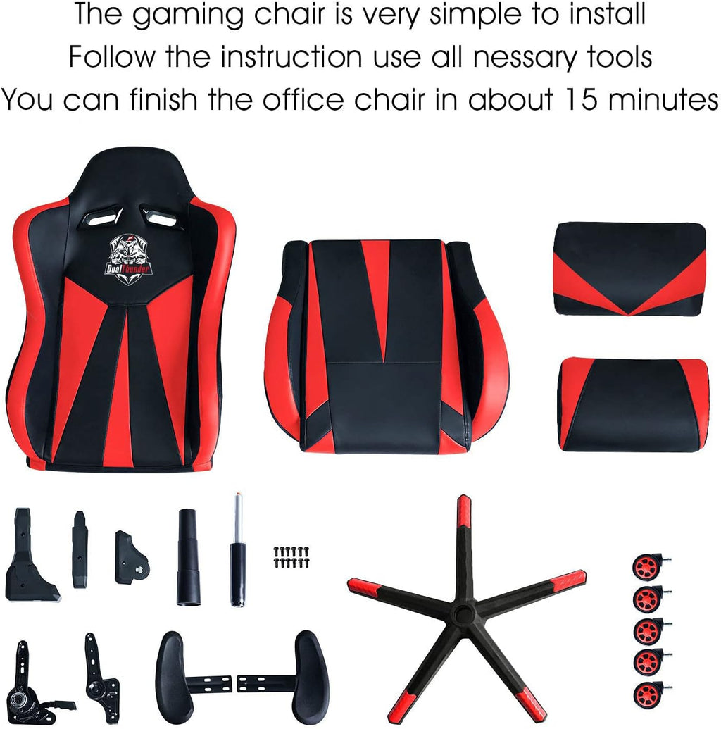 Ergonomic Gaming Chair with 400 lb Weight Capacity, Office Computer Chair Featuring Headrest and Lumbar Support, Reclining Racing Style with Adjustable Armrests, Red