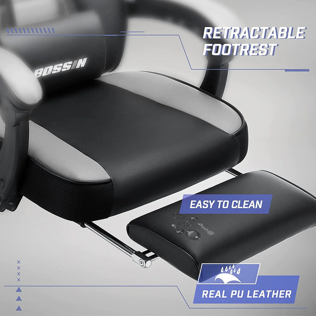 Gaming Chairs with Footrest,Massage Leather Game Chair for Adults,Big and Tall Gamer Chair with Headrest and Lumbar Support