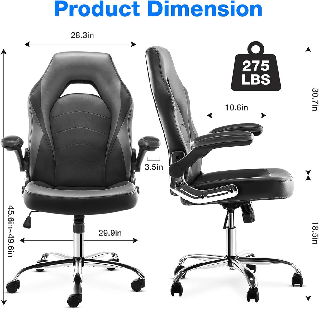 Ergonomic Gaming and Office Chair with Adjustable Height, Flip-Up Armrests, and Lumbar Support in PU Leather