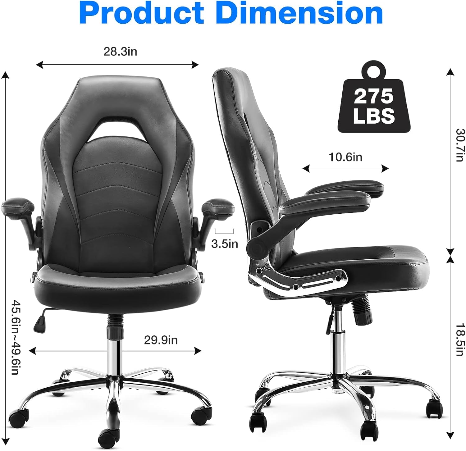 Ergonomic Gaming and Office Chair with Adjustable Height, Flip-Up Armrests, and Lumbar Support in PU Leather