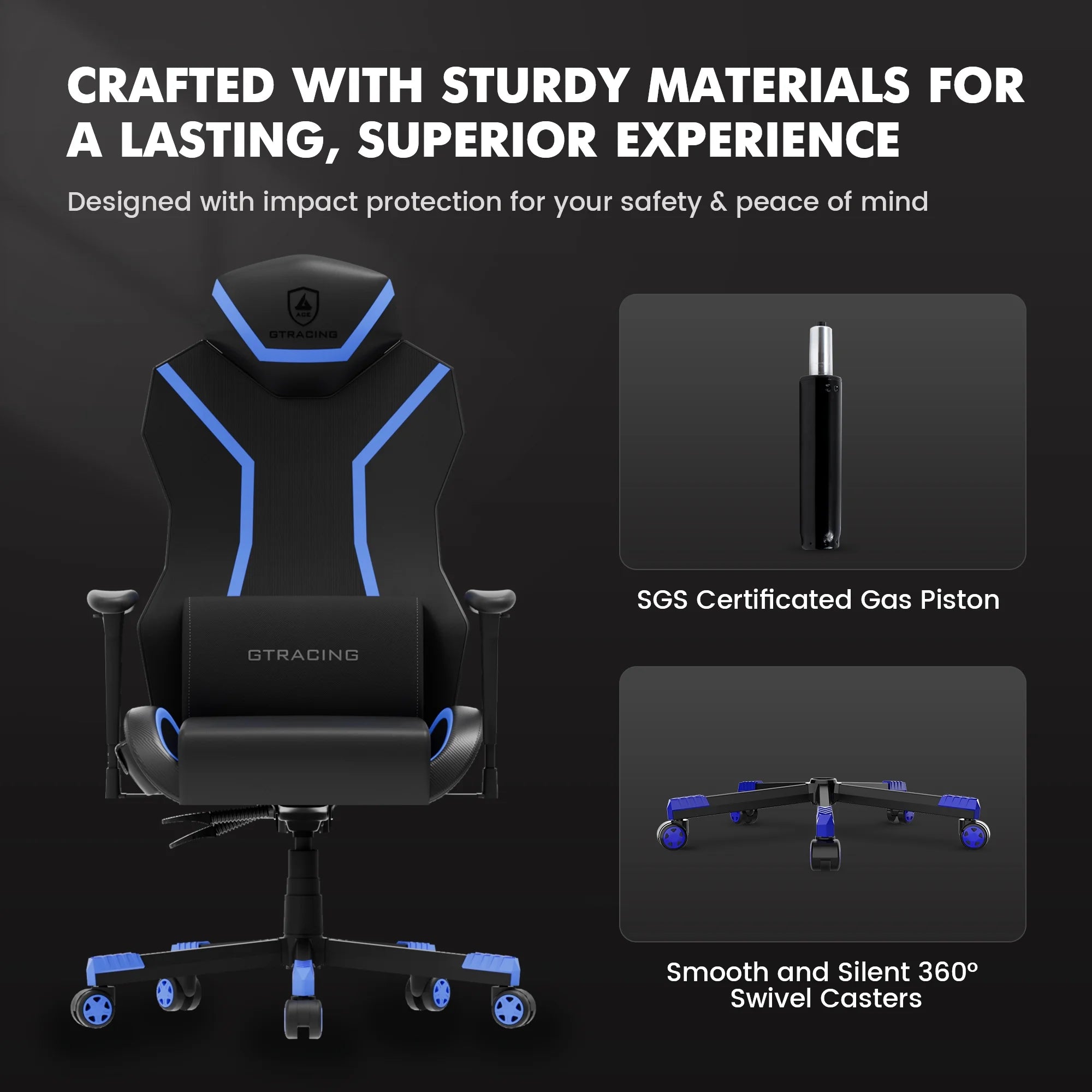 LUFT-600 Gaming Chair with Bluetooth Speakers and LED Lighting, Blue
