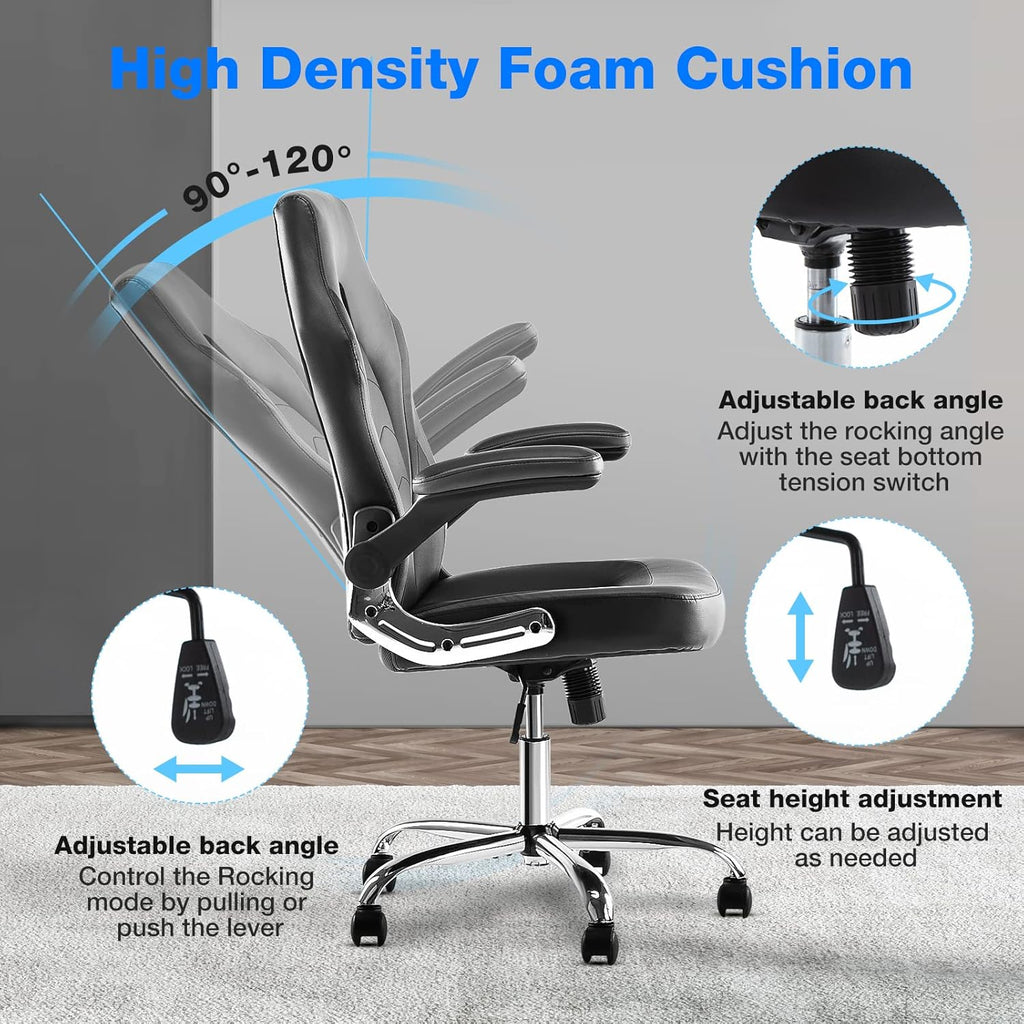 Ergonomic Gaming and Office Chair with Adjustable Height, Flip-Up Armrests, and Lumbar Support in PU Leather