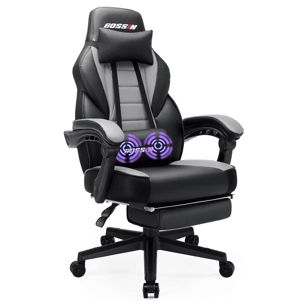 Gaming Chairs with Footrest,Massage Leather Game Chair for Adults,Big and Tall Gamer Chair with Headrest and Lumbar Support