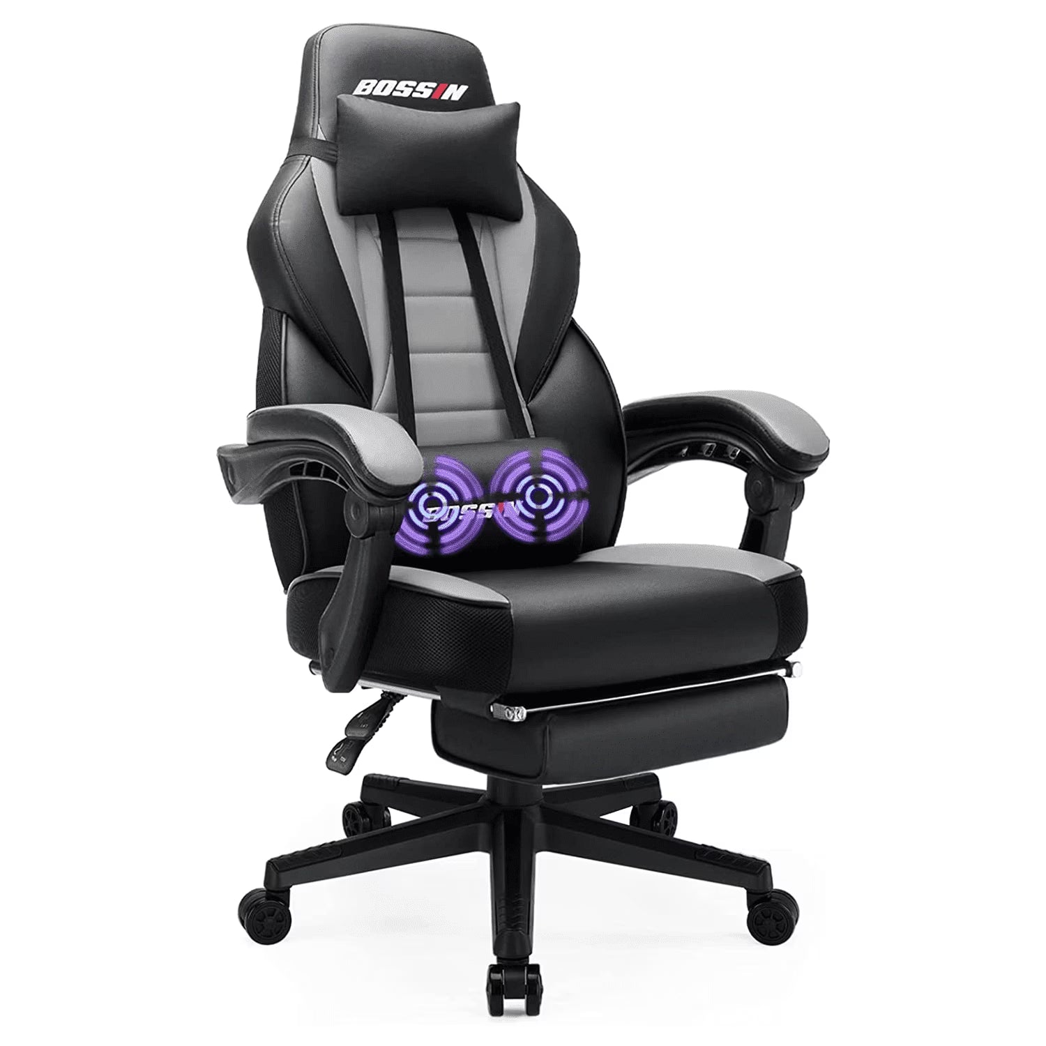 Gaming Chairs with Footrest,Massage Leather Game Chair for Adults,Big and Tall Gamer Chair with Headrest and Lumbar Support