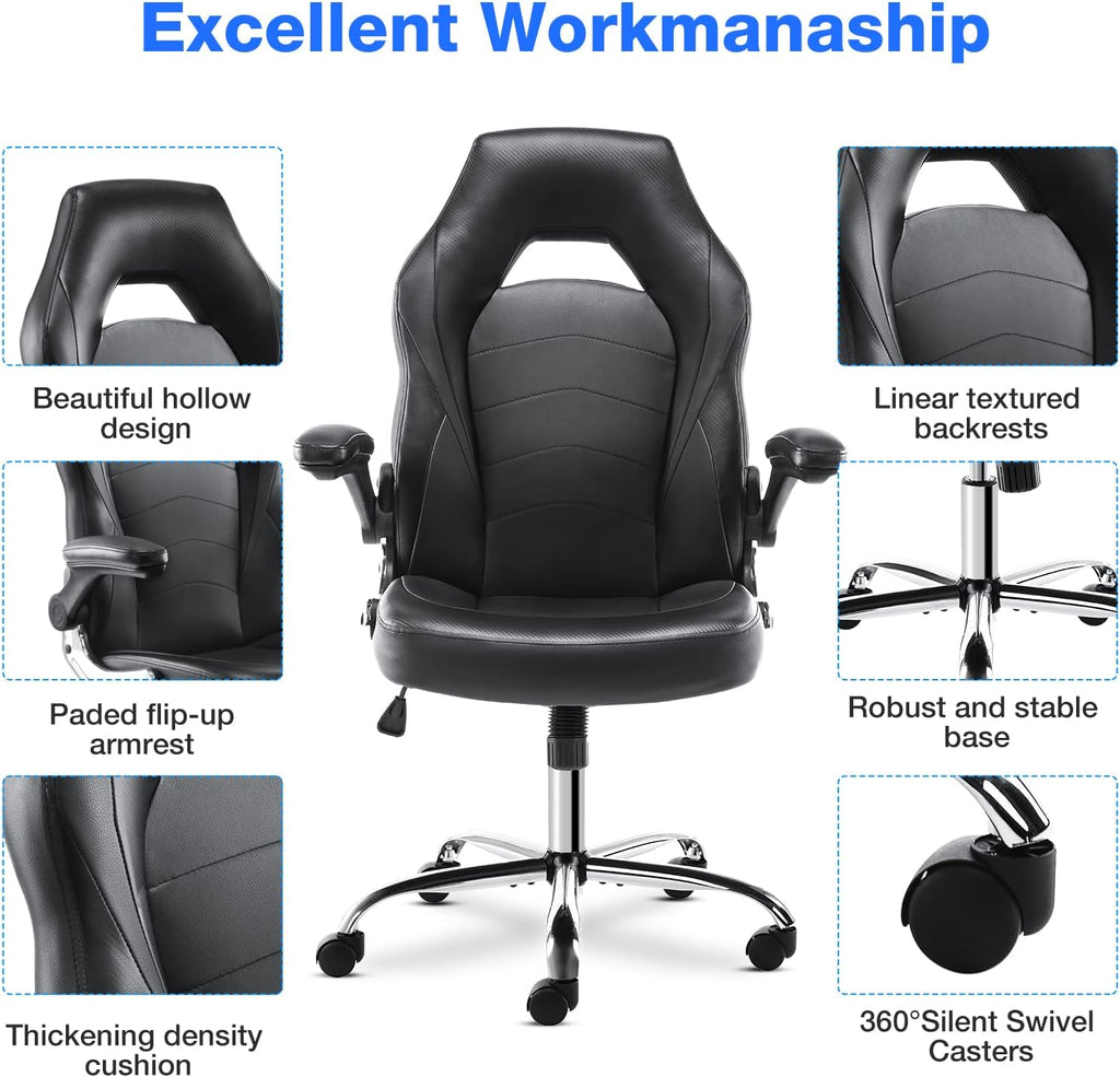Ergonomic Gaming and Office Chair with Adjustable Height, Flip-Up Armrests, and Lumbar Support in PU Leather