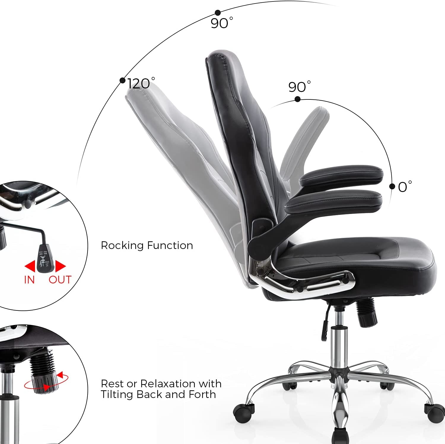 Ergonomic Racing Style Gaming Chair in Bonded Leather with Adjustable Height and Flip-Up Arms for Adults, Teens, and Kids