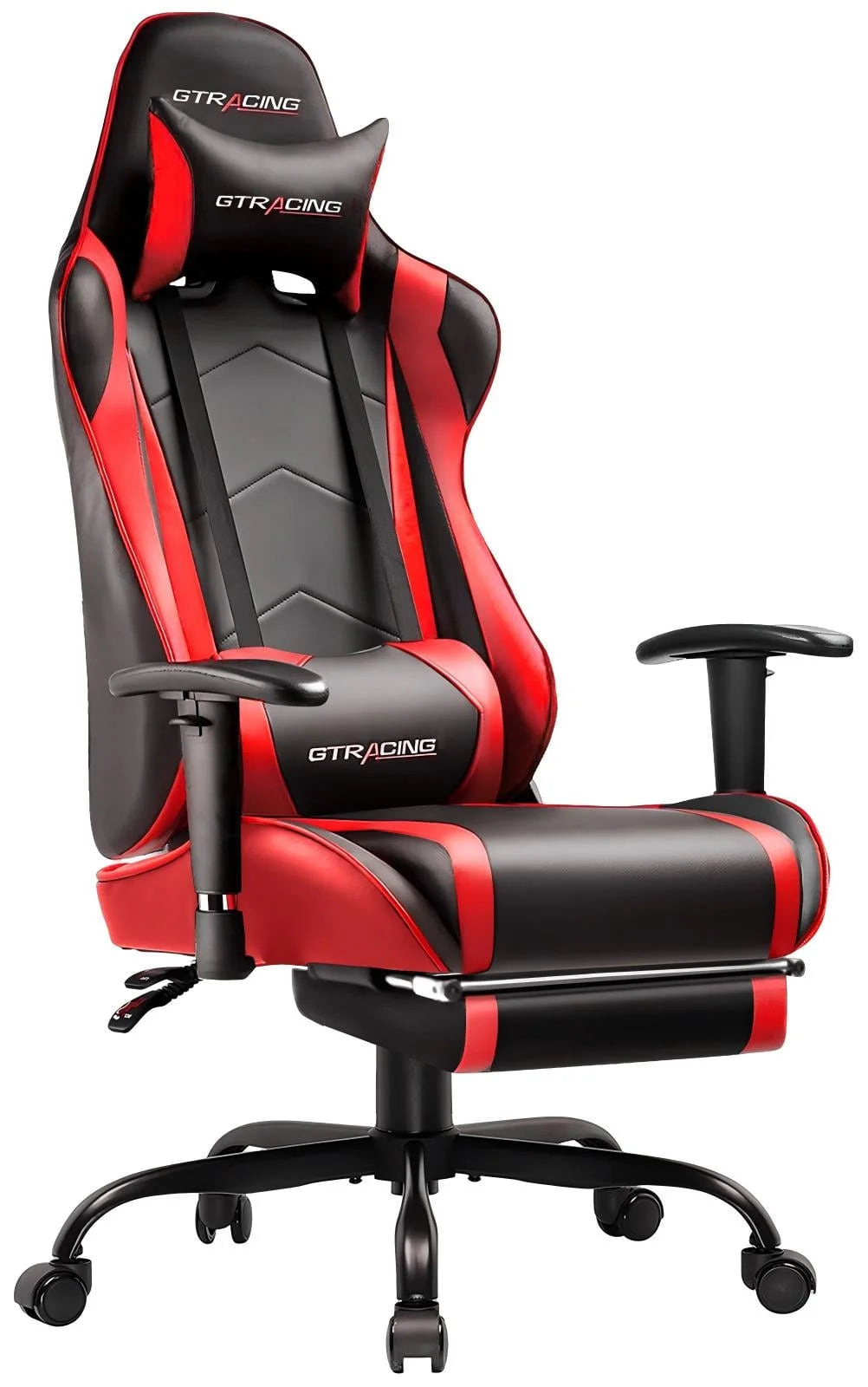 Gaming Chair, Ergonomic Office Desk Chair with Lumbar Support, PU Leather, Footrest & Adjustable Headrest, Red