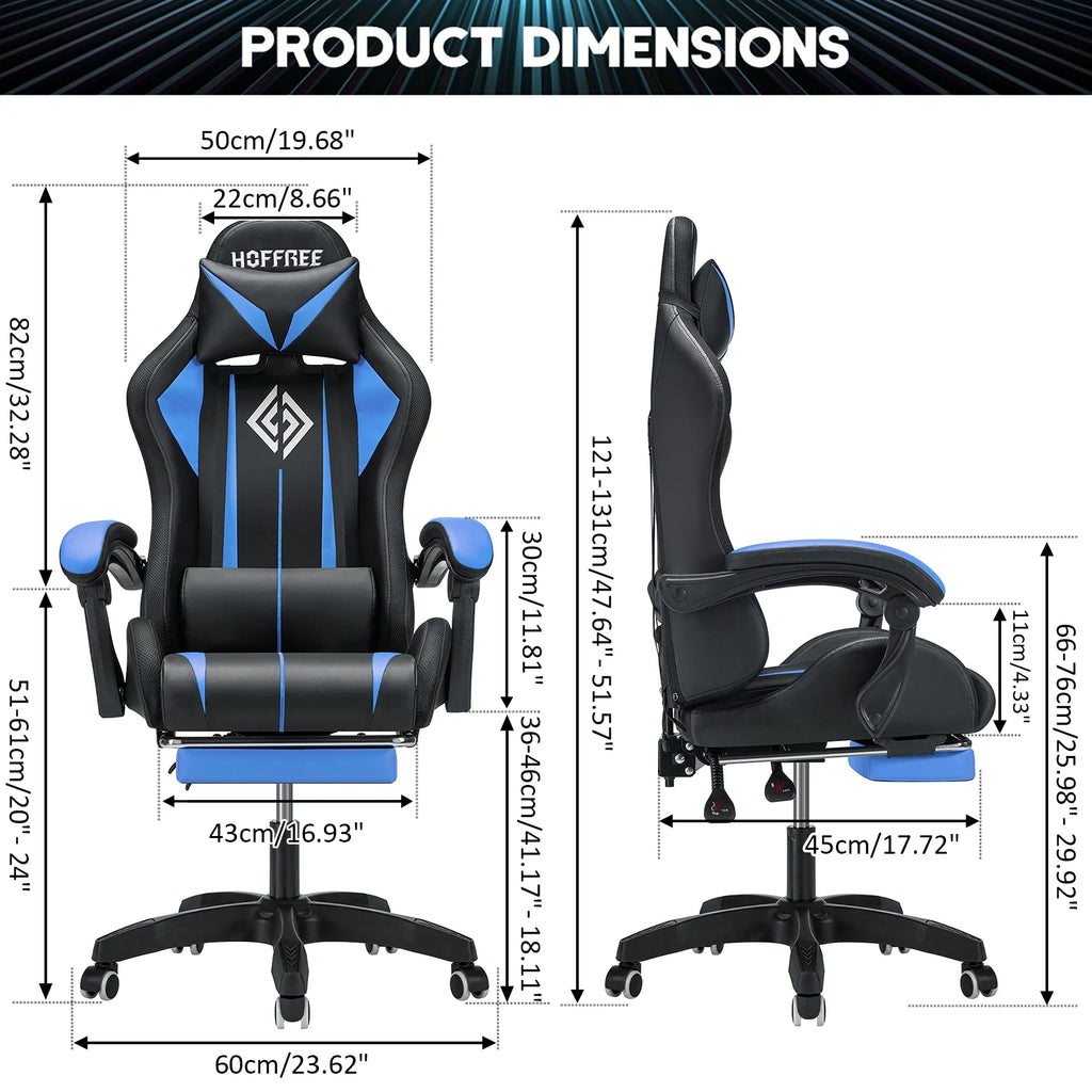 Gaming Chair with Massage PU Leather Office Chair with Footrest and LED Light Ergonomic Gamer Chair Lumbar Support Adjustable Headrest High Back Computer Desk Chair for Home Office