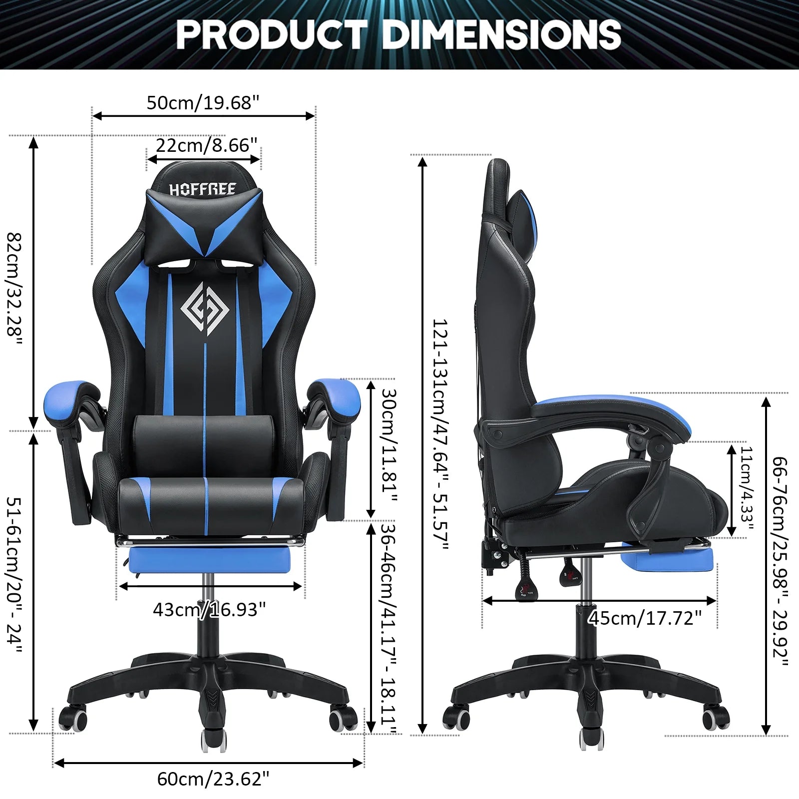 Gaming Chair with Massage PU Leather Office Chair with Footrest and LED Light Ergonomic Gamer Chair Lumbar Support Adjustable Headrest High Back Computer Desk Chair for Home Office