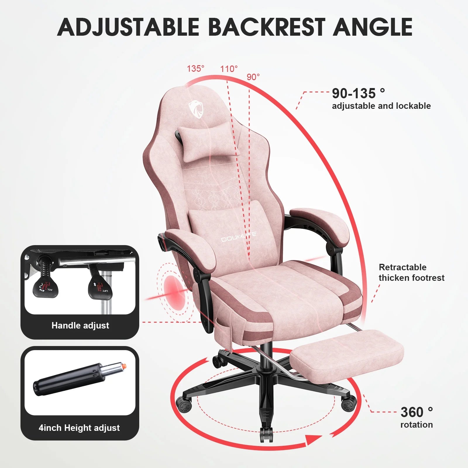 Gaming Chairs, Heavy Duty Extra Large Gaming Chairs with Footrest and Breathable Fabric,Ergonomic Computer Chairs Office Chairs with 350LBS Load Bearing,Pink
