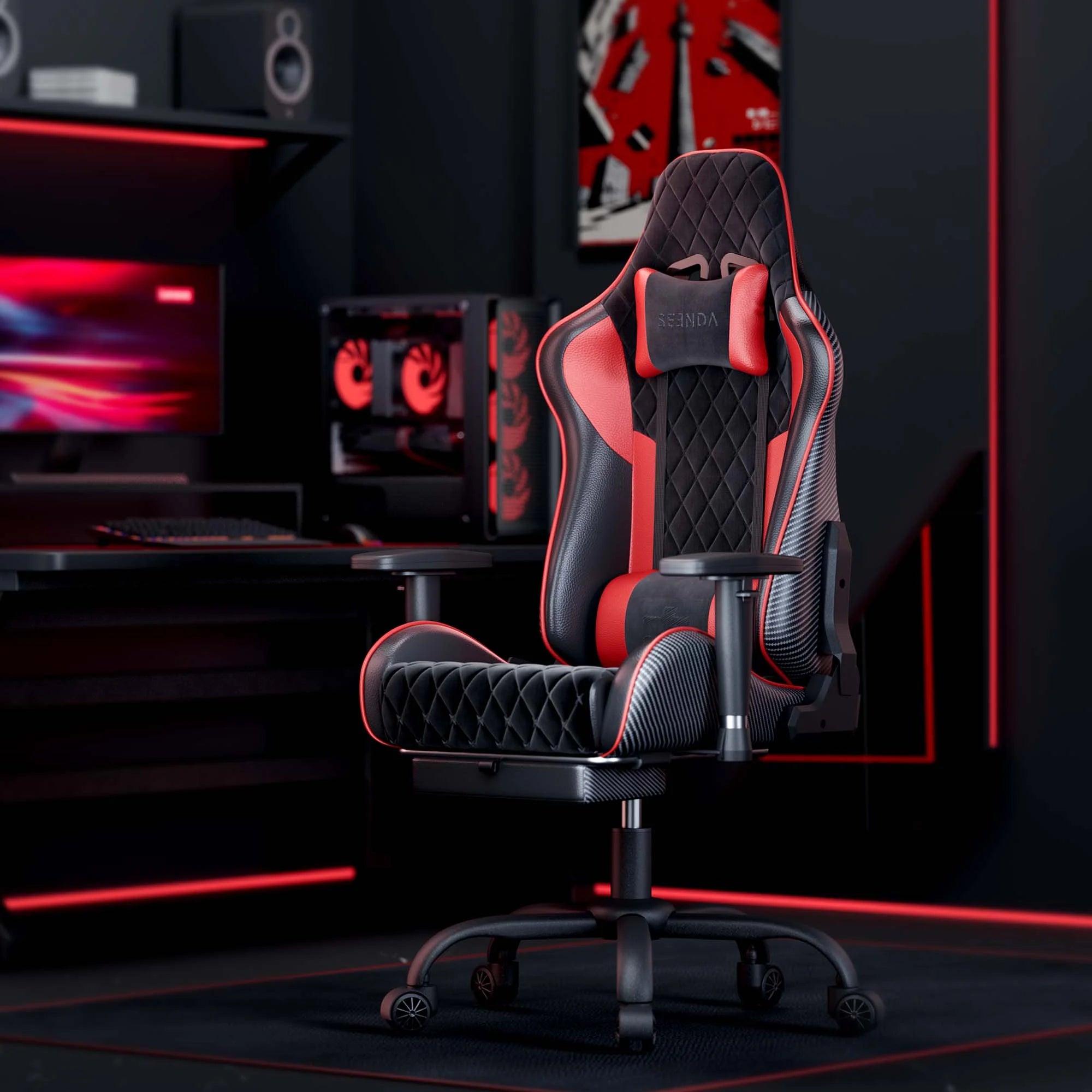 Gcpro-10 Gaming Chair, Big and Tall Video Game Chair with Footrest, High Back Ergonomic Computer Desk Chair Height Adjustable with Headrest and Lumbar Support