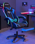 Gaming Chair with Massage PU Leather Office Chair with Footrest and LED Light Ergonomic Gamer Chair Lumbar Support Adjustable Headrest High Back Computer Desk Chair for Home Office