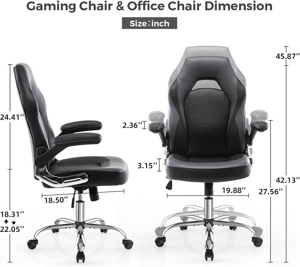 Ergonomic Racing Style Gaming Chair in Bonded Leather with Adjustable Height and Flip-Up Arms for Adults, Teens, and Kids